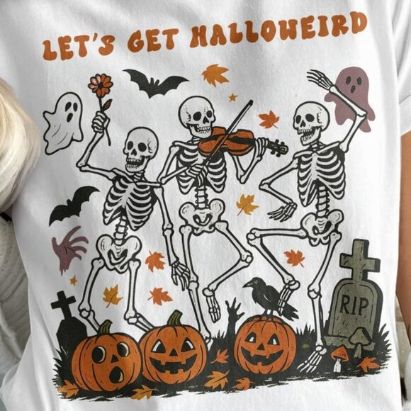 Lets Get Halloweird T-Shirt, Halloween Skeletons Party Tee - Picture 2 of 3